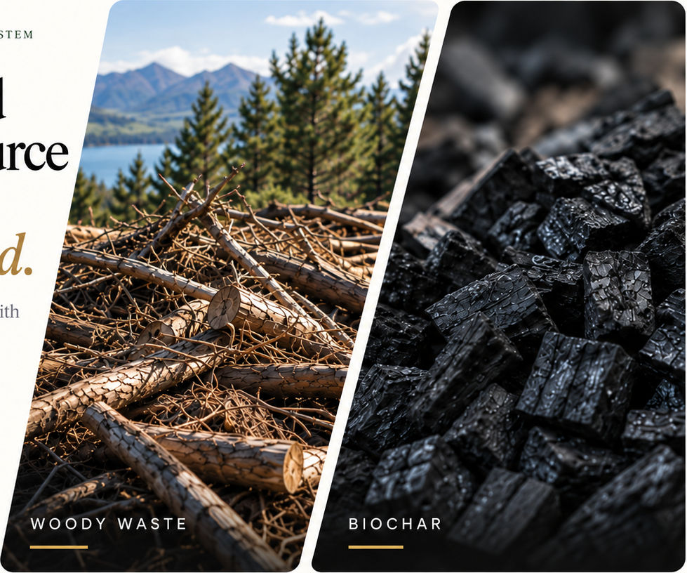 Woody waste and biochar in the approved CharOne visual